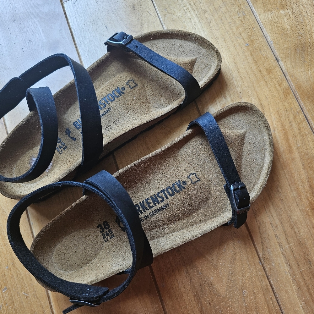Birkenstock Black Sandals Two-Strap Cork Footbed